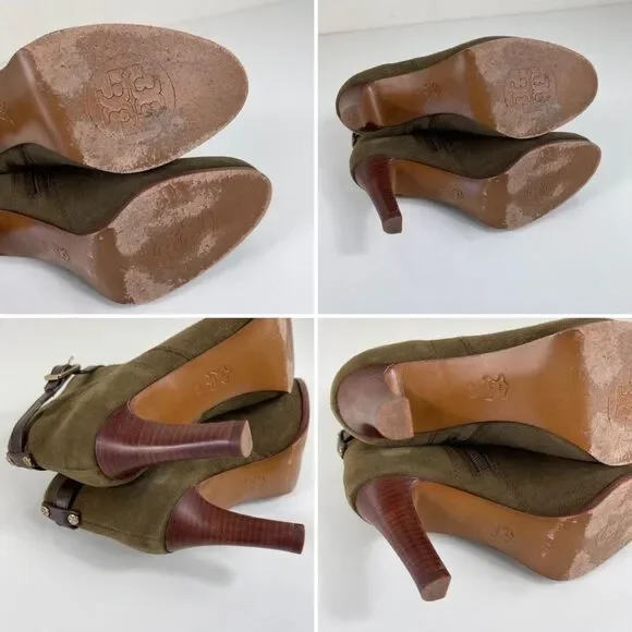 Tory Burch Patricia Mid Heel Suede Zip Up Almond Toe Bootie Ankle Boots Size 6 - Picture 14 of 16